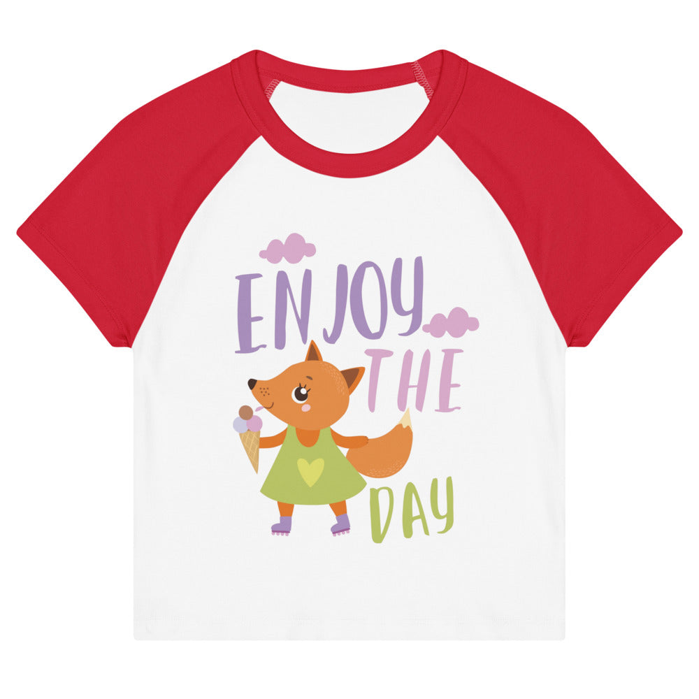 Orange fox - Ẹnoy the day | Women's Micro Rib Raglan Baby Tee | Bella + Canvas 1201