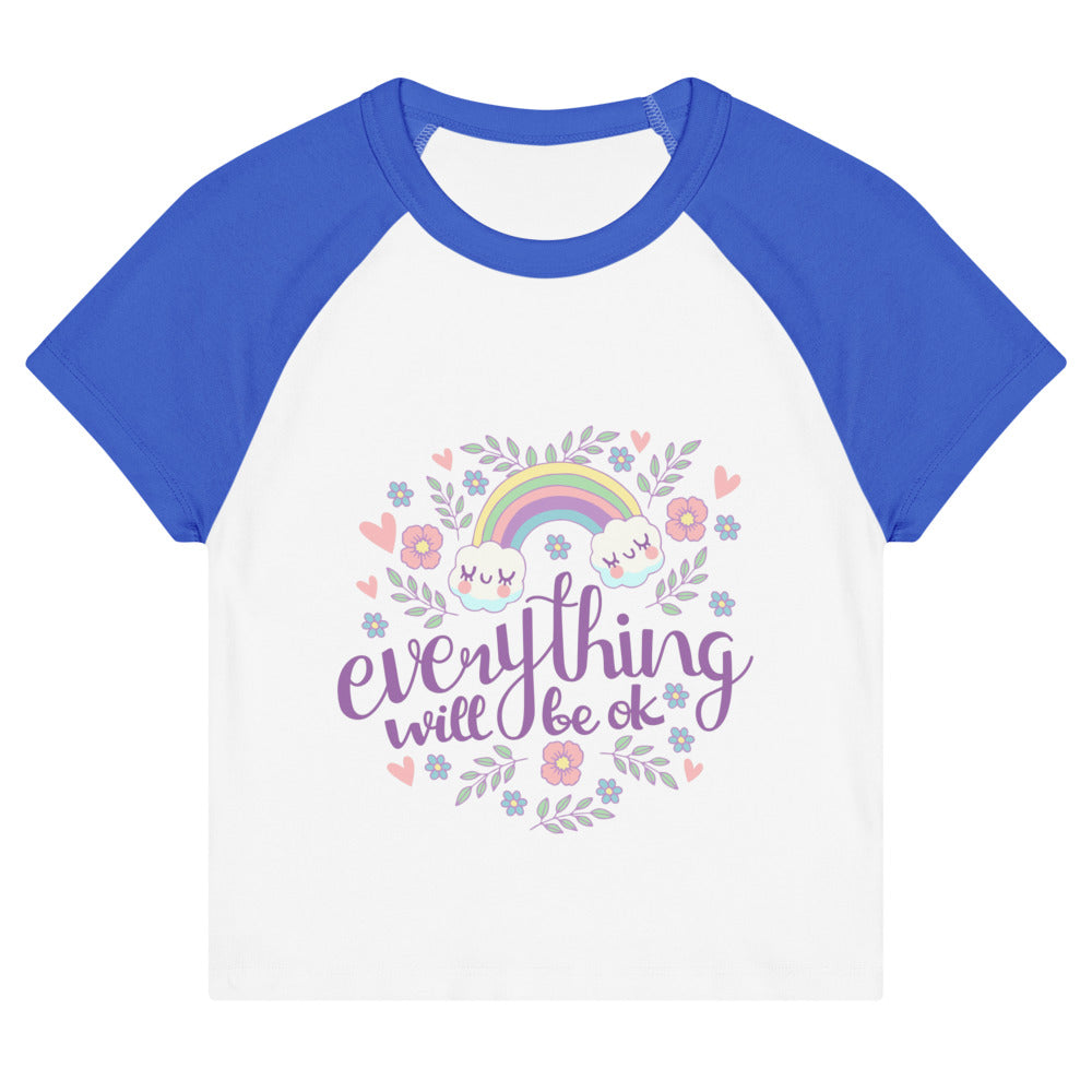 Rainbow - Everything will be ok | Women's Micro Rib Raglan Baby Tee | Bella + Canvas 1201