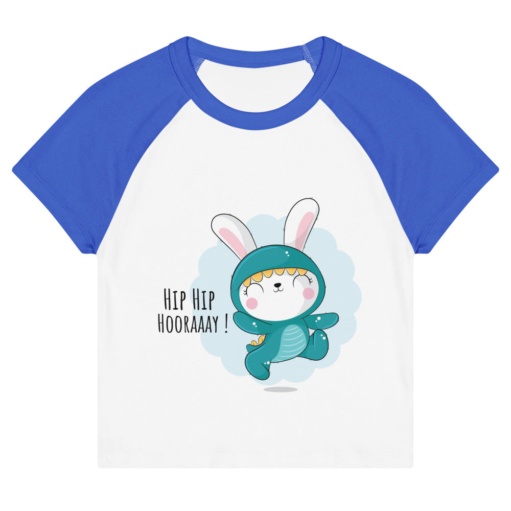 Green rabbit - HIP HIP HOORAAAY | Women's Micro Rib Raglan Baby Tee | Bella + Canvas 1201