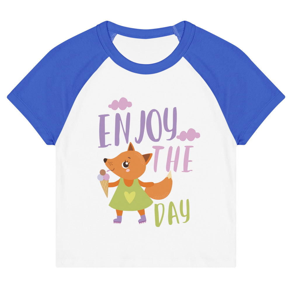 Orange fox - Ẹnoy the day | Women's Micro Rib Raglan Baby Tee | Bella + Canvas 1201
