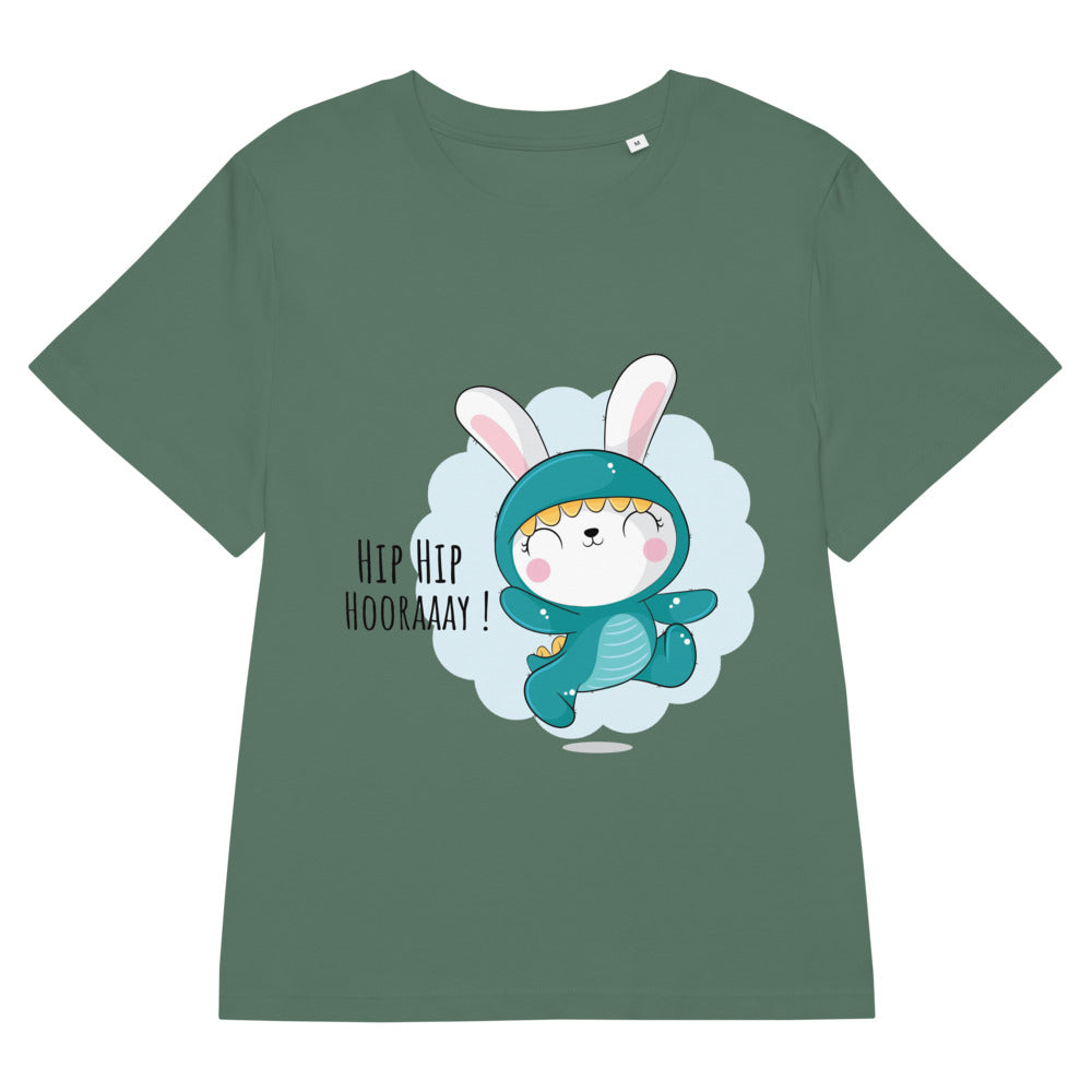 Green rabbit - HIP HIP HOORAAAY | Women's Organic Ribbed Neck Stella Muser T-Shirt | Stanley/Stella SATW002