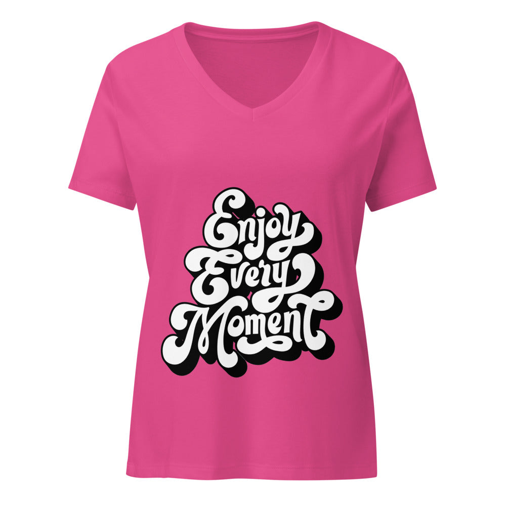 Enjoy every moments white | Women's Relaxed V-Neck T-Shirt | Bella Canvas 6405CVC