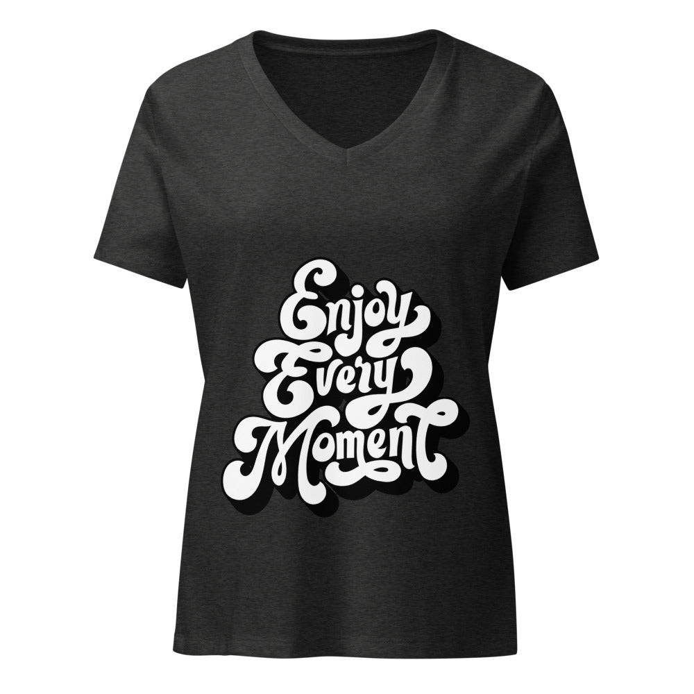 Enjoy every moments white | Women's Relaxed V-Neck T-Shirt | Bella Canvas 6405CVC