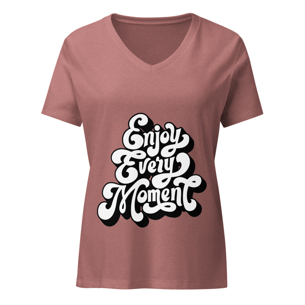 Enjoy every moments white | Women's Relaxed V-Neck T-Shirt | Bella Canvas 6405CVC
