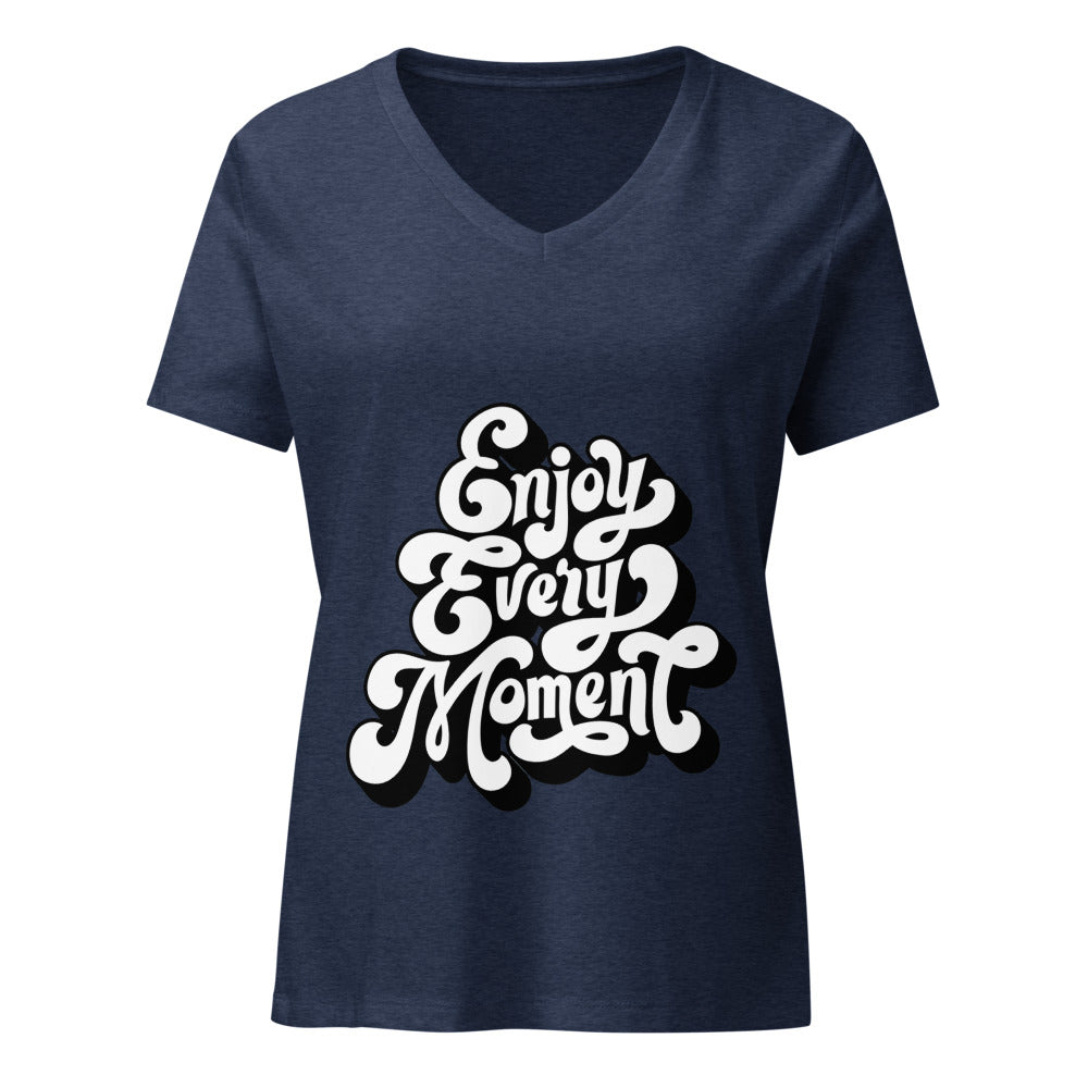 Enjoy every moments white | Women's Relaxed V-Neck T-Shirt | Bella Canvas 6405CVC