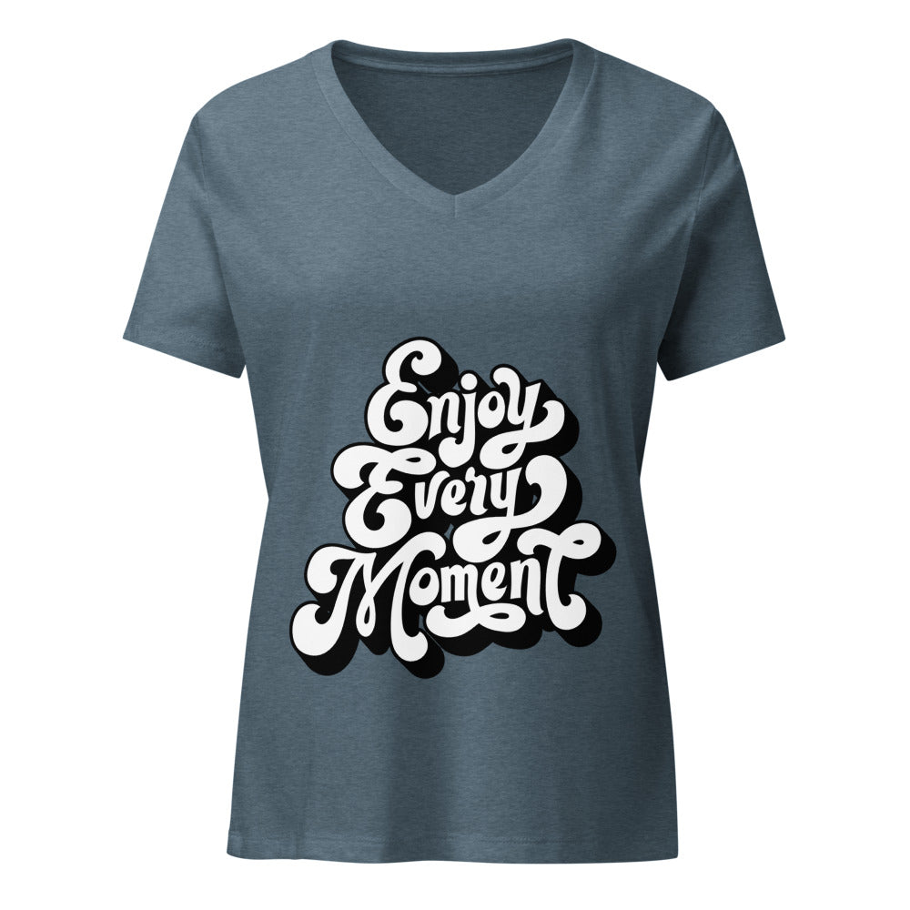 Enjoy every moments white | Women's Relaxed V-Neck T-Shirt | Bella Canvas 6405CVC