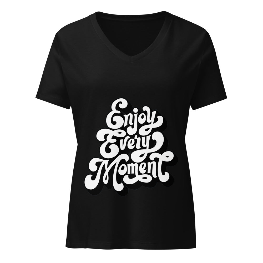 Enjoy every moments white | Women's Relaxed V-Neck T-Shirt | Bella Canvas 6405CVC
