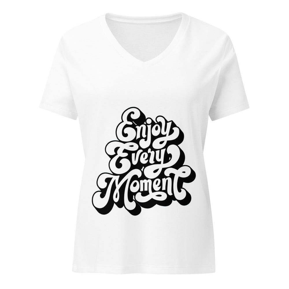 Enjoy every moments white | Women's Relaxed V-Neck T-Shirt | Bella Canvas 6405CVC