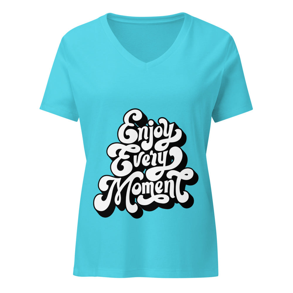 Enjoy every moments white | Women's Relaxed V-Neck T-Shirt | Bella Canvas 6405CVC