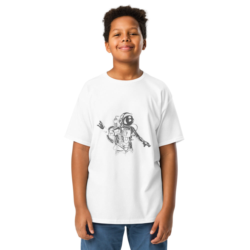 Black & white space travel man | Youth Classic Tee | Gildan 5000B