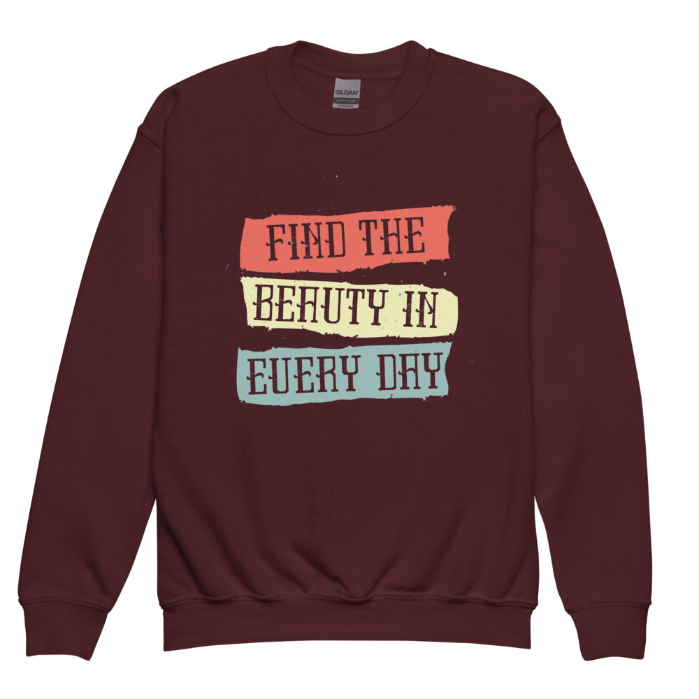 Find the beauty in every day | Youth Crew Neck Sweatshirt | Gildan 18000B